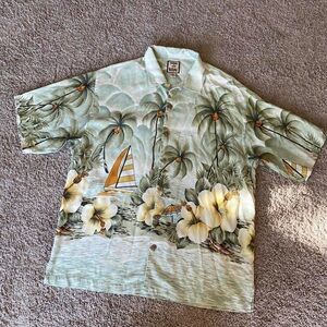 Vintage Tommy Bahama 100% silk tropical Palm tree shirt and sailing boat